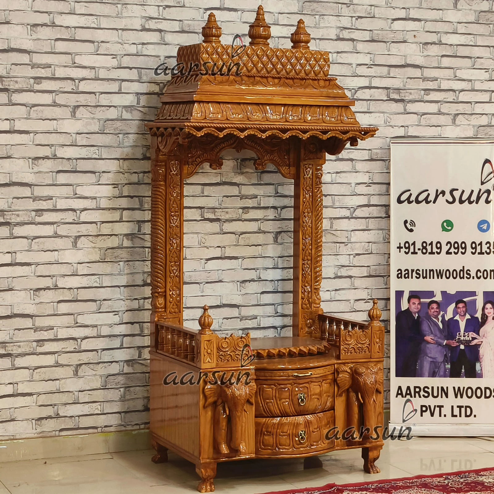 Open Sanctum With Led Shrine And Traditional Carvings