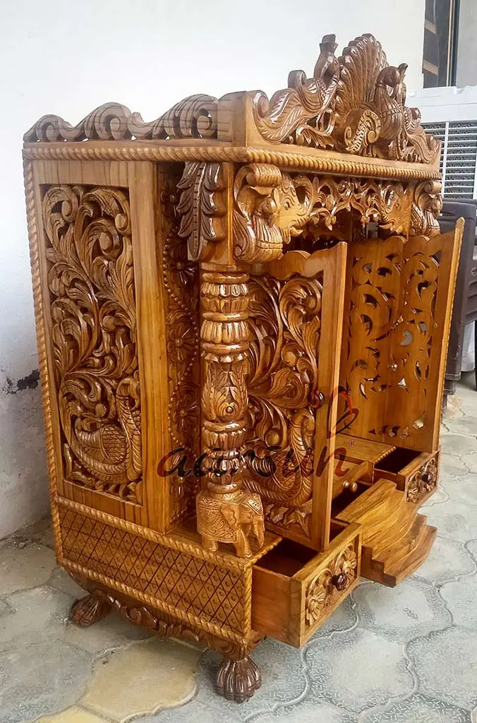 Peacock Design Door Temple  in Teak Wood YT-194 View 3