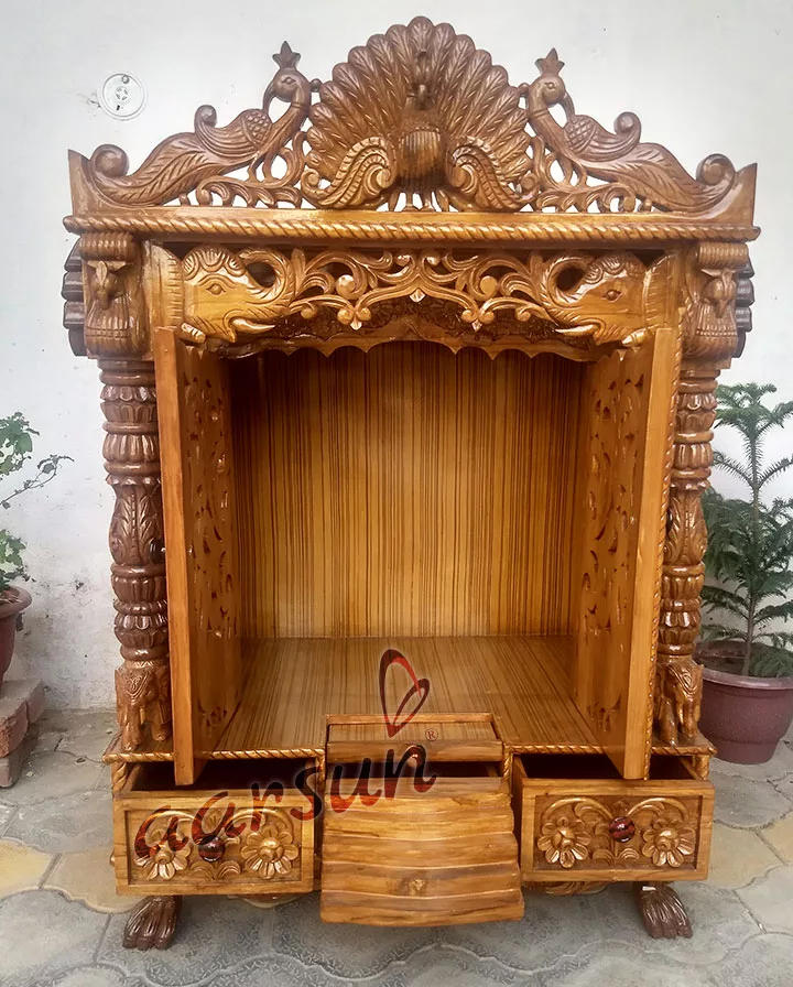 Peacock Design Door Temple  in Teak Wood YT-194 View 4