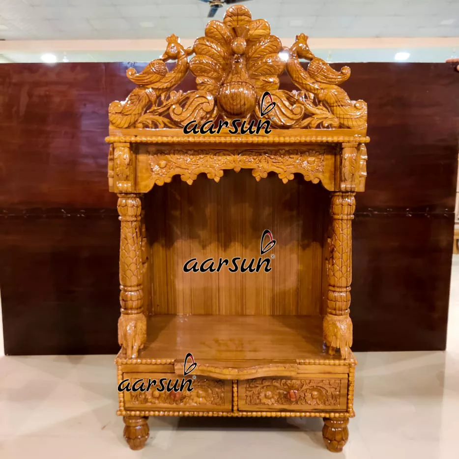 Peacock Design Mandir in Natural Finish MNDR-0045 View 4