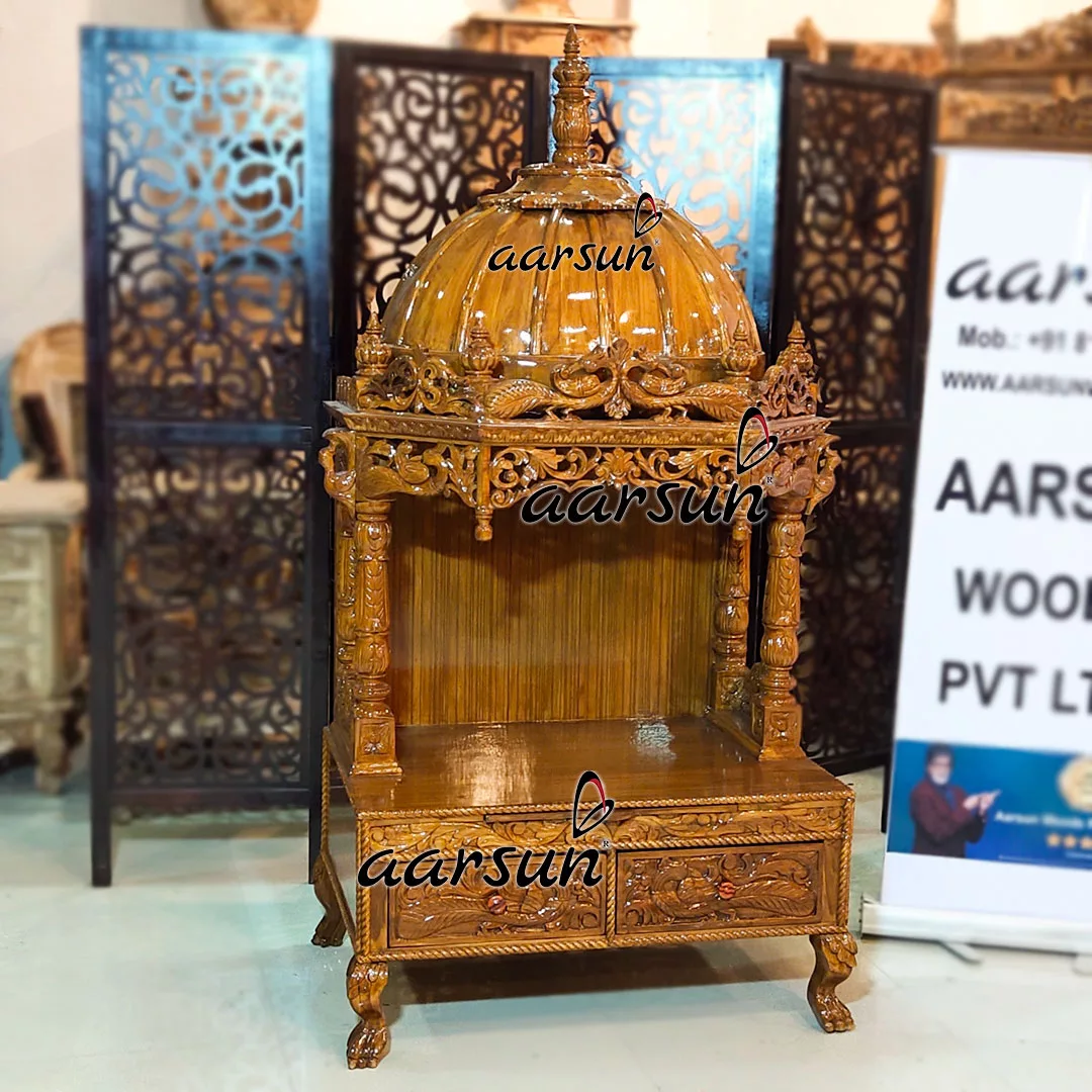 Beautifully Handcrafted Prayer Unit in Teak Wood & High Gloss Finish YT-390 View 4