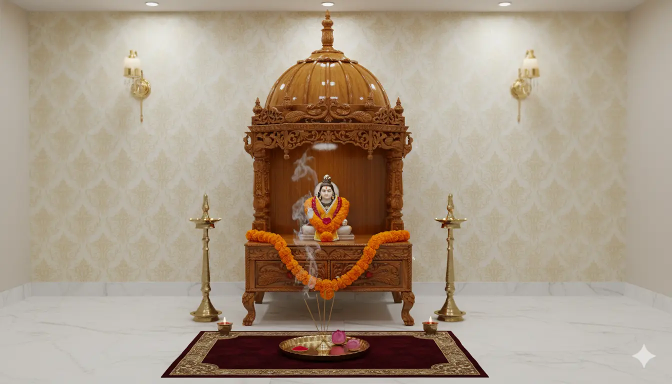 Beautifully Handcrafted Prayer Unit in Teak Wood & High Gloss Finish YT-390