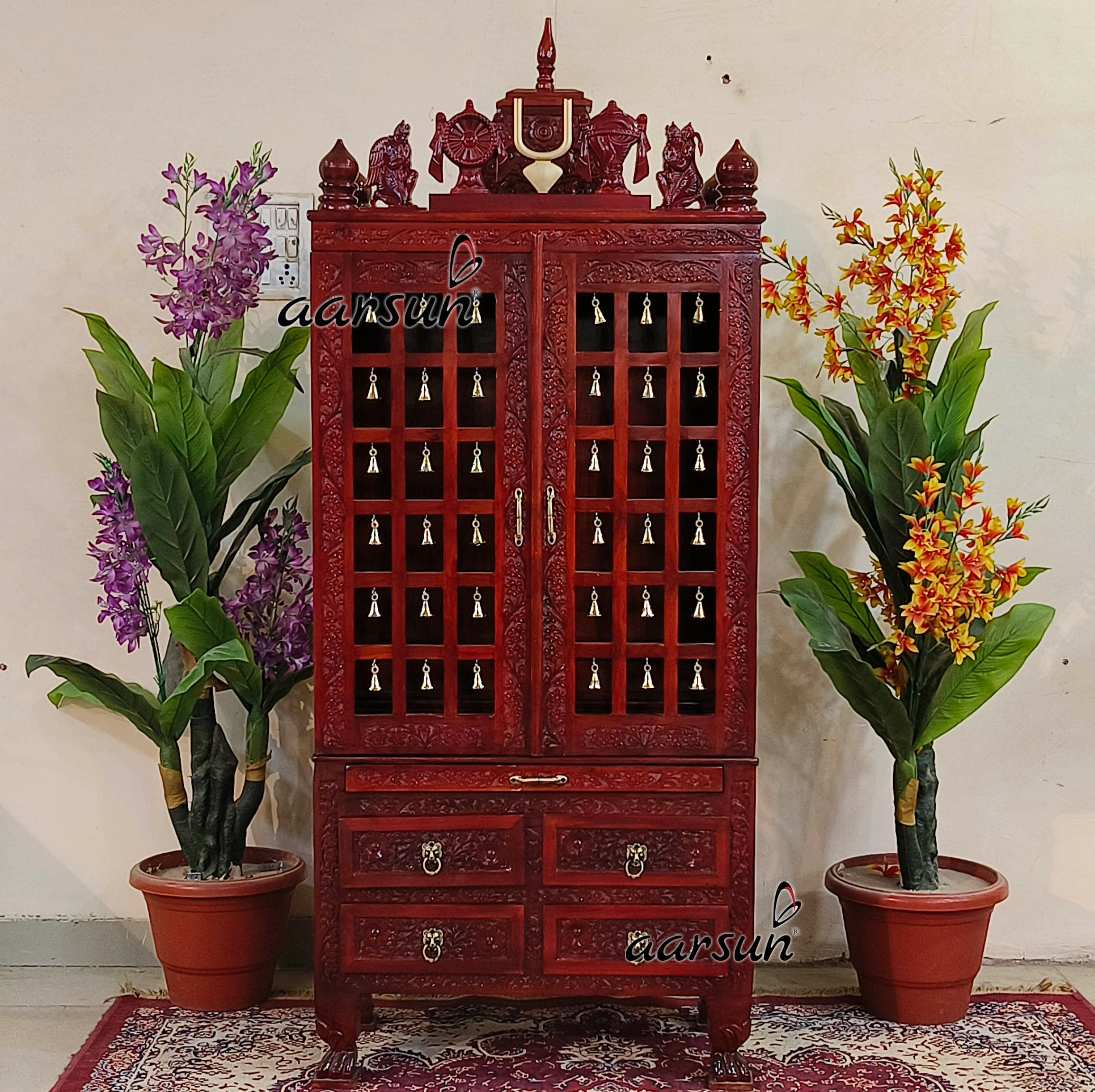 Shankh Chakra Tilak Wooden Temple With Brass Bells View 2