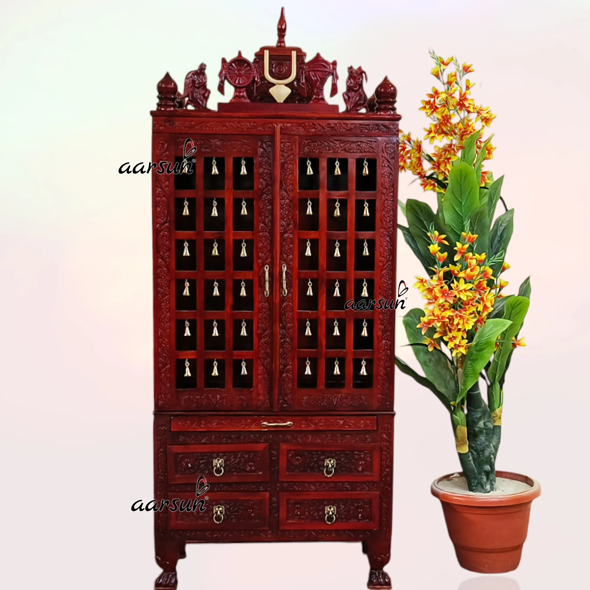 Shankh Chakra Tilak Wooden Temple With Brass Bells View 5