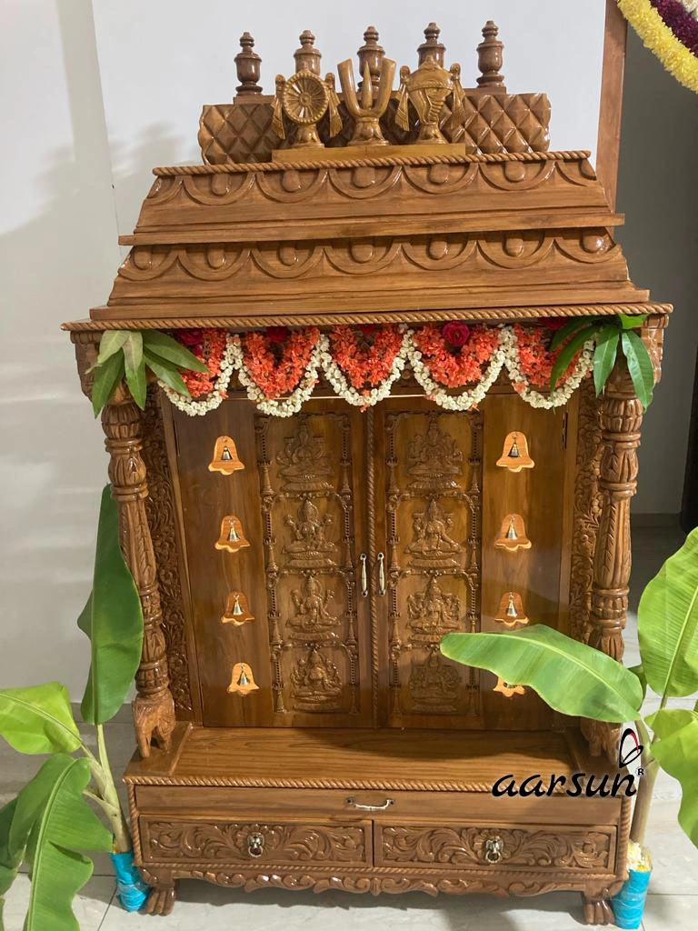 South Indian Wooden Temple for Home with Intricate Carvings View 2