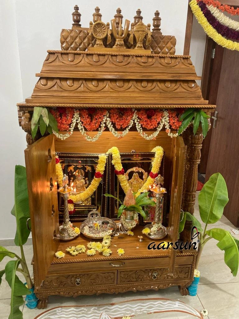 South Indian Wooden Temple for Home with Intricate Carvings View 3