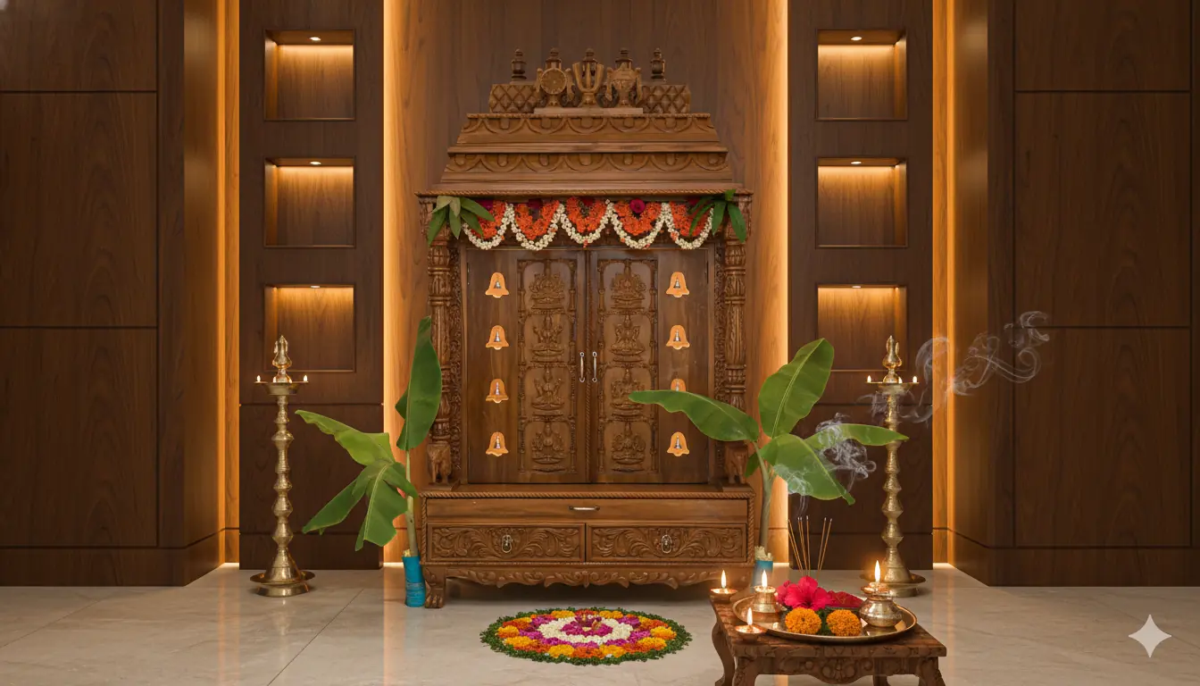 South Indian Wooden Temple for Home with Intricate Carvings