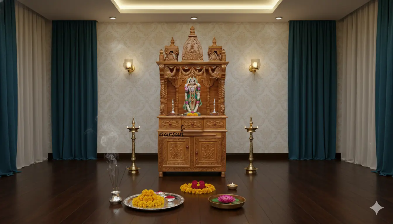 Teak Wood Pooja Temple MNDR-0027