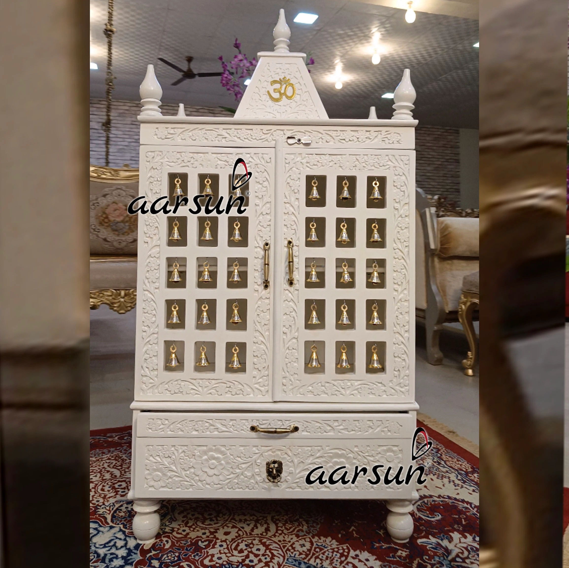 White Luxurious Teak Wood Temple View 4