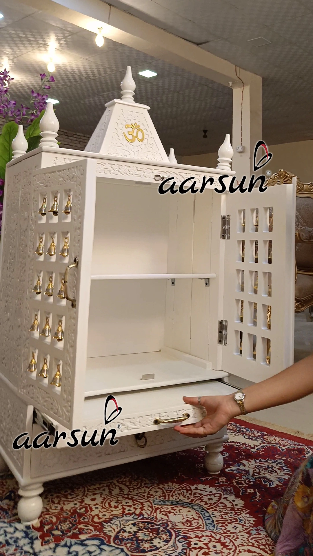 White Luxurious Teak Wood Temple View 6