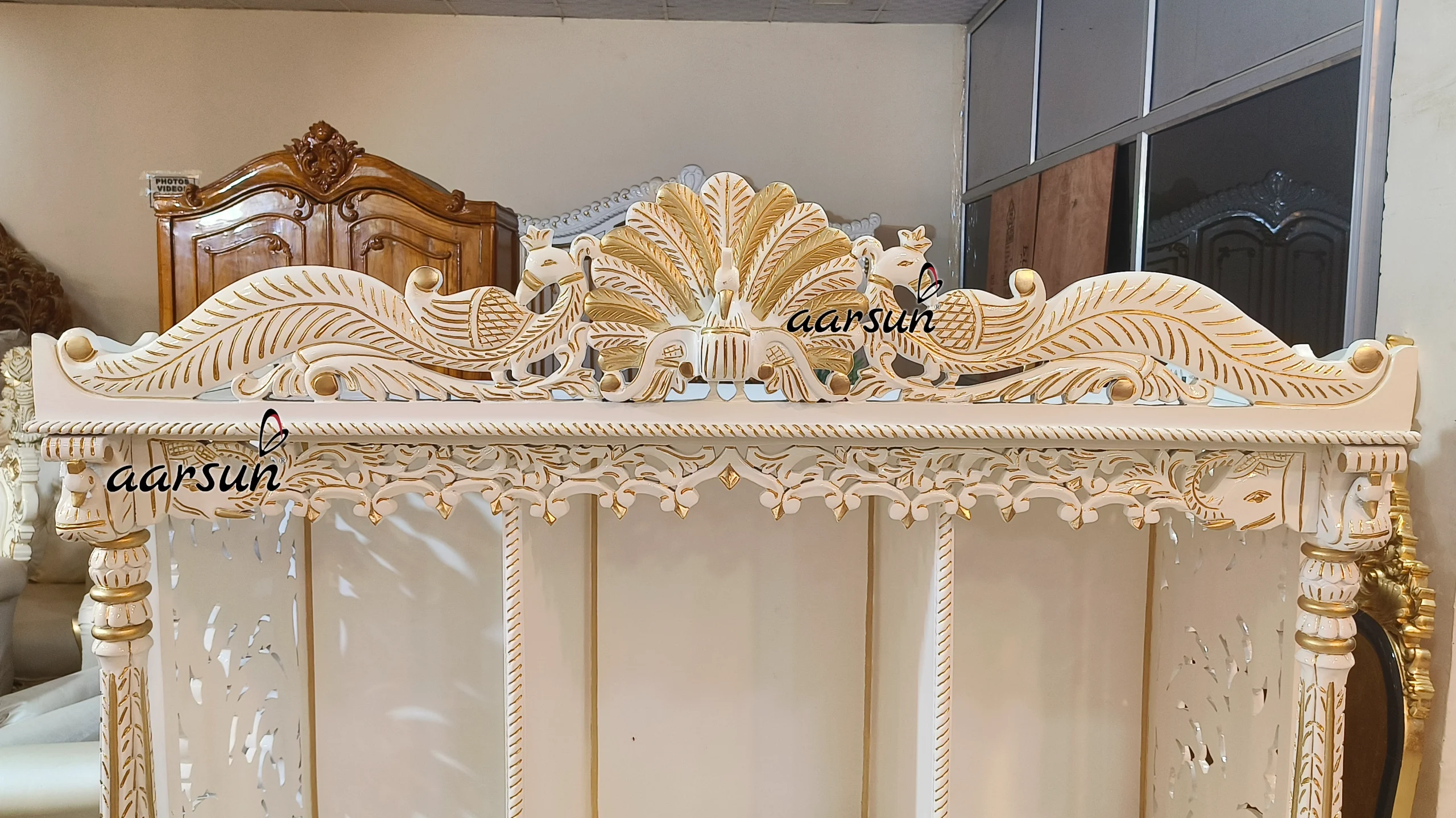 White Temple with Peacock Carving View 6