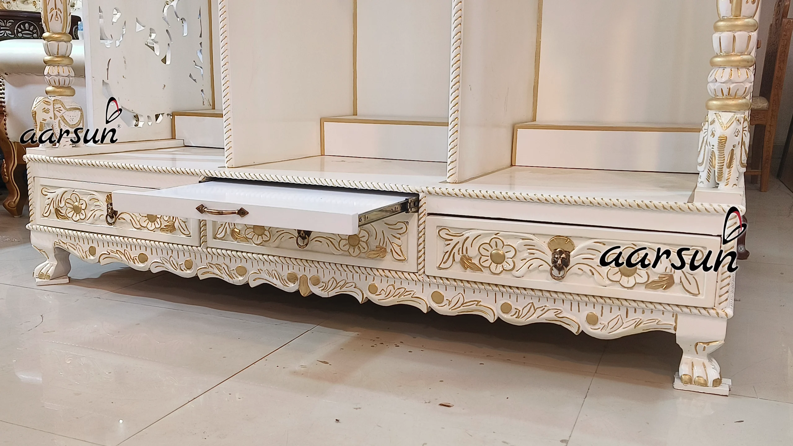 White Temple with Peacock Carving View 8