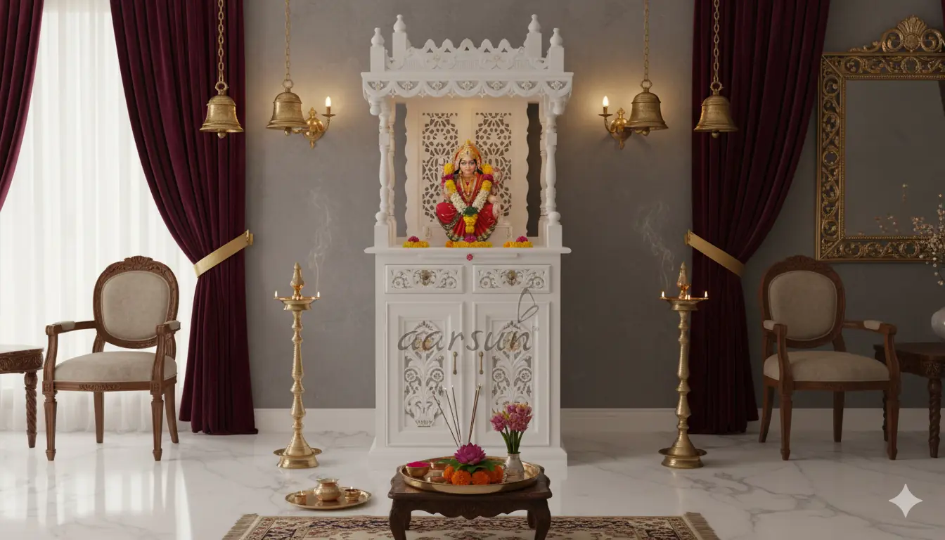 White Wooden Mandir MNDR-0005