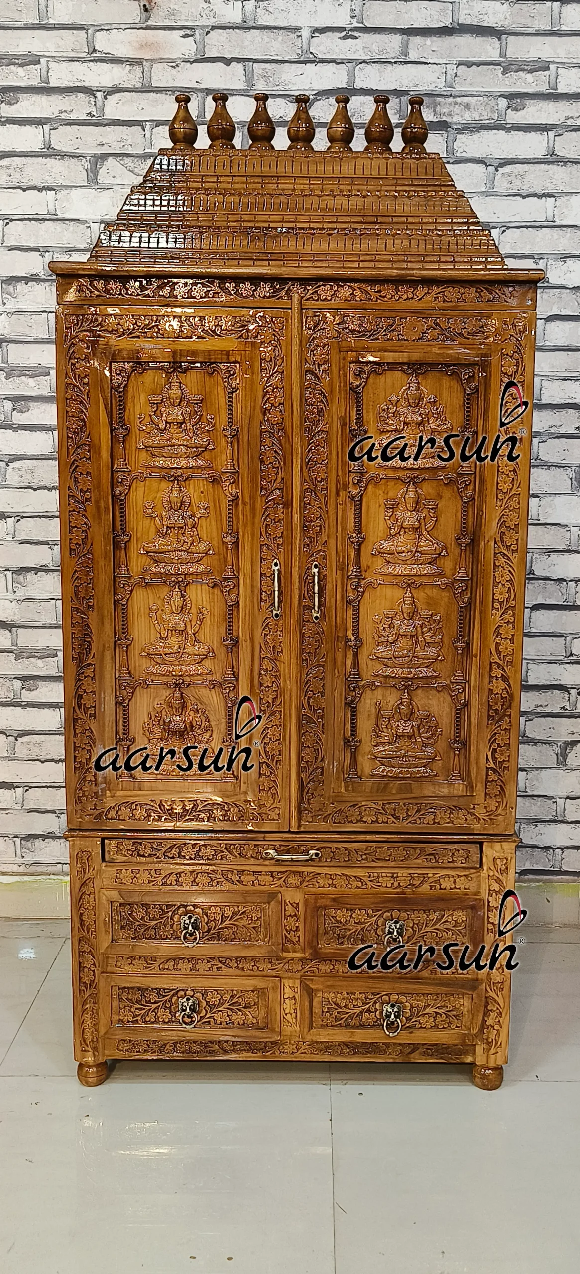 Teak Ashtalakshmi Temple in Wooden Finish
