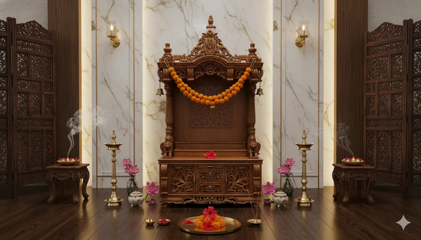 Wooden Mandir (Devghar) For Divine Pooja Mandir