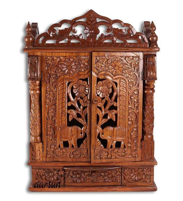 Elephant Carved Door design Mandir - Sheesham NTMPL-0121 View 2