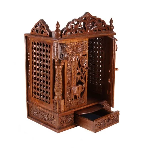 Elephant Carved Door design Mandir - Sheesham NTMPL-0121 View 3