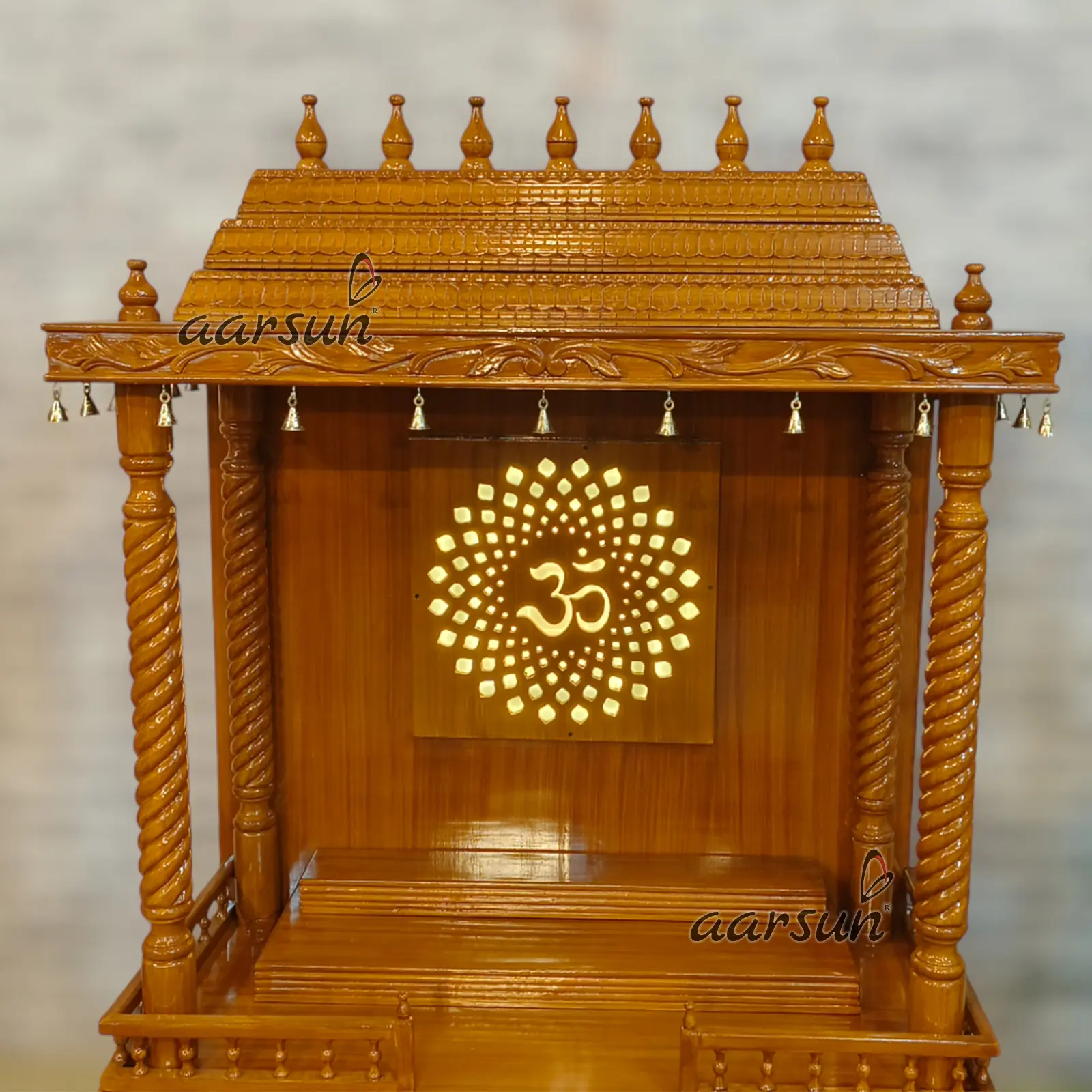 Wooden Pooja Mandir with LED Panel View 3