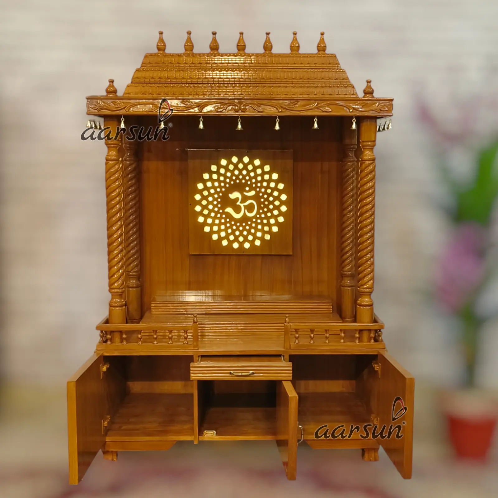 Wooden Pooja Mandir with LED Panel View 6