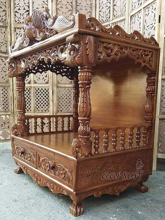 Sagwan Wooden Pooja Temple with Drawers YT-36 View 2