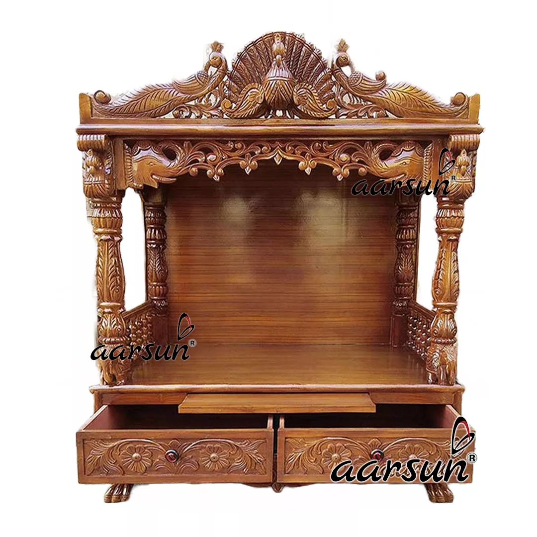 Sagwan Wooden Pooja Temple with Drawers YT-36 View 5