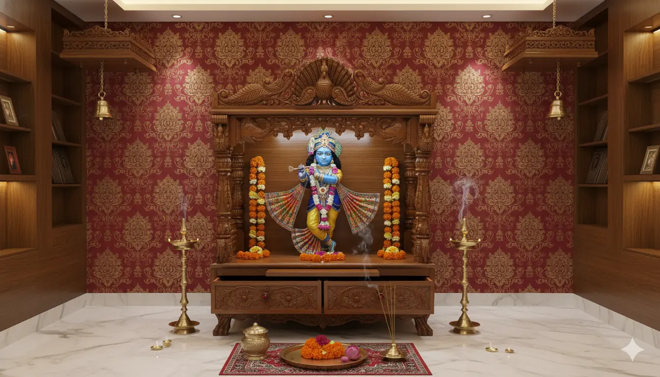 Sagwan Wooden Pooja Temple with Drawers YT-36