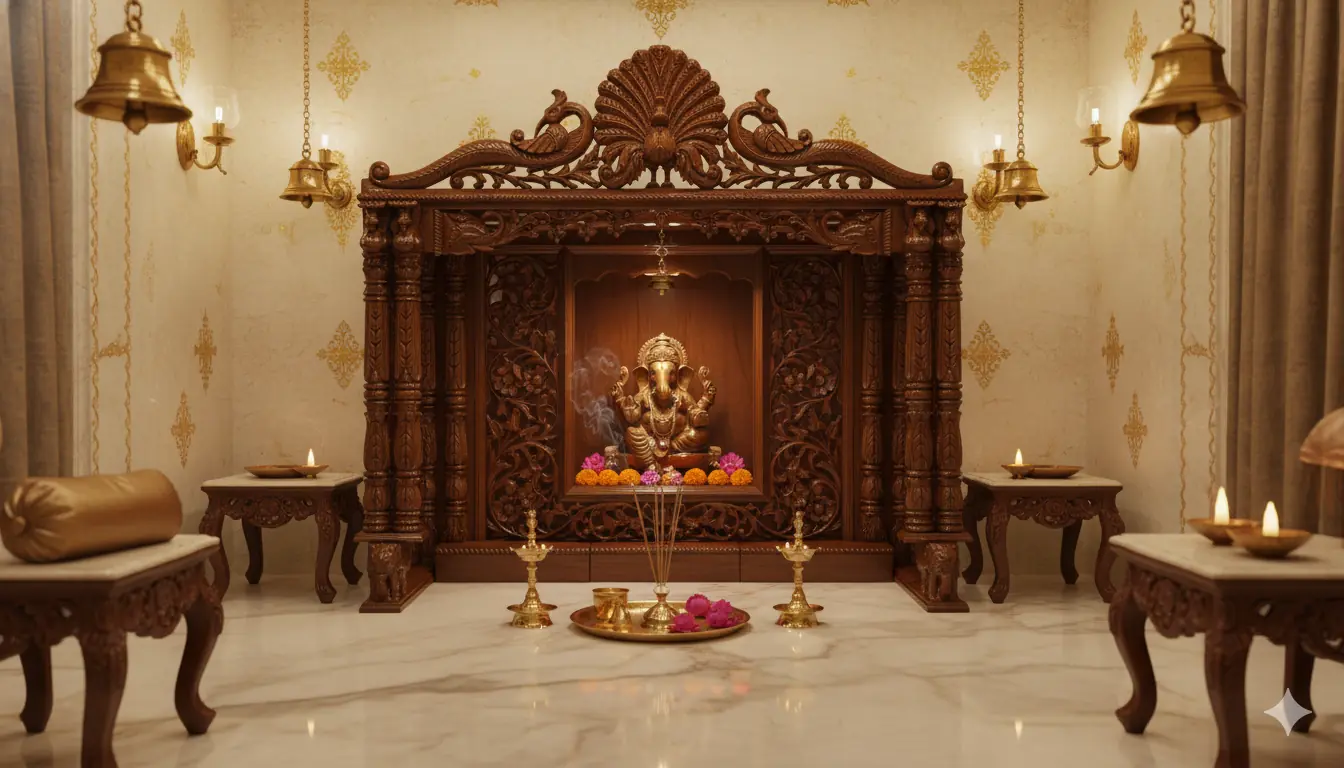 Wooden Temple Pooja Ghar with Open Base for Table top YT-489